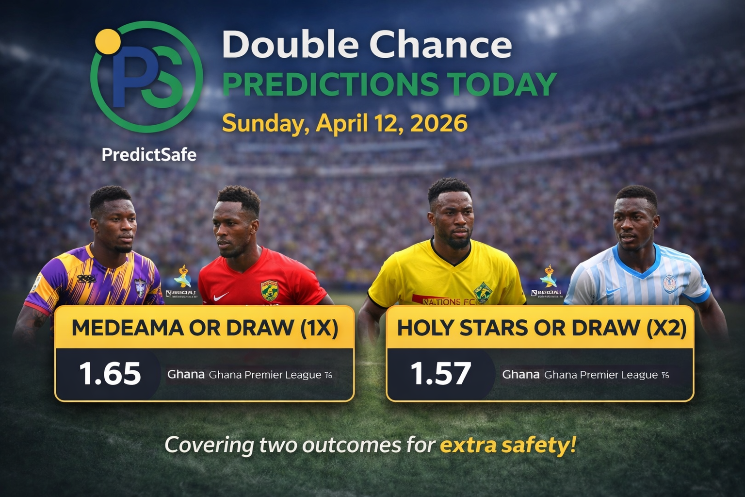 Double Chance Predictions Today | Sunday, April 12, 2026 — PredictSafe