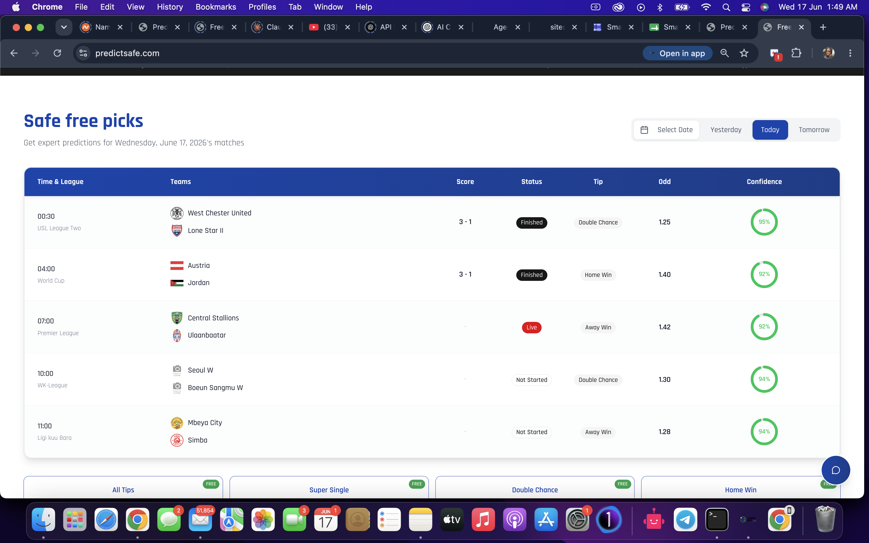Free Football Predictions for Today (June 17, 2026) | Safe Free Picks & Betting Tips