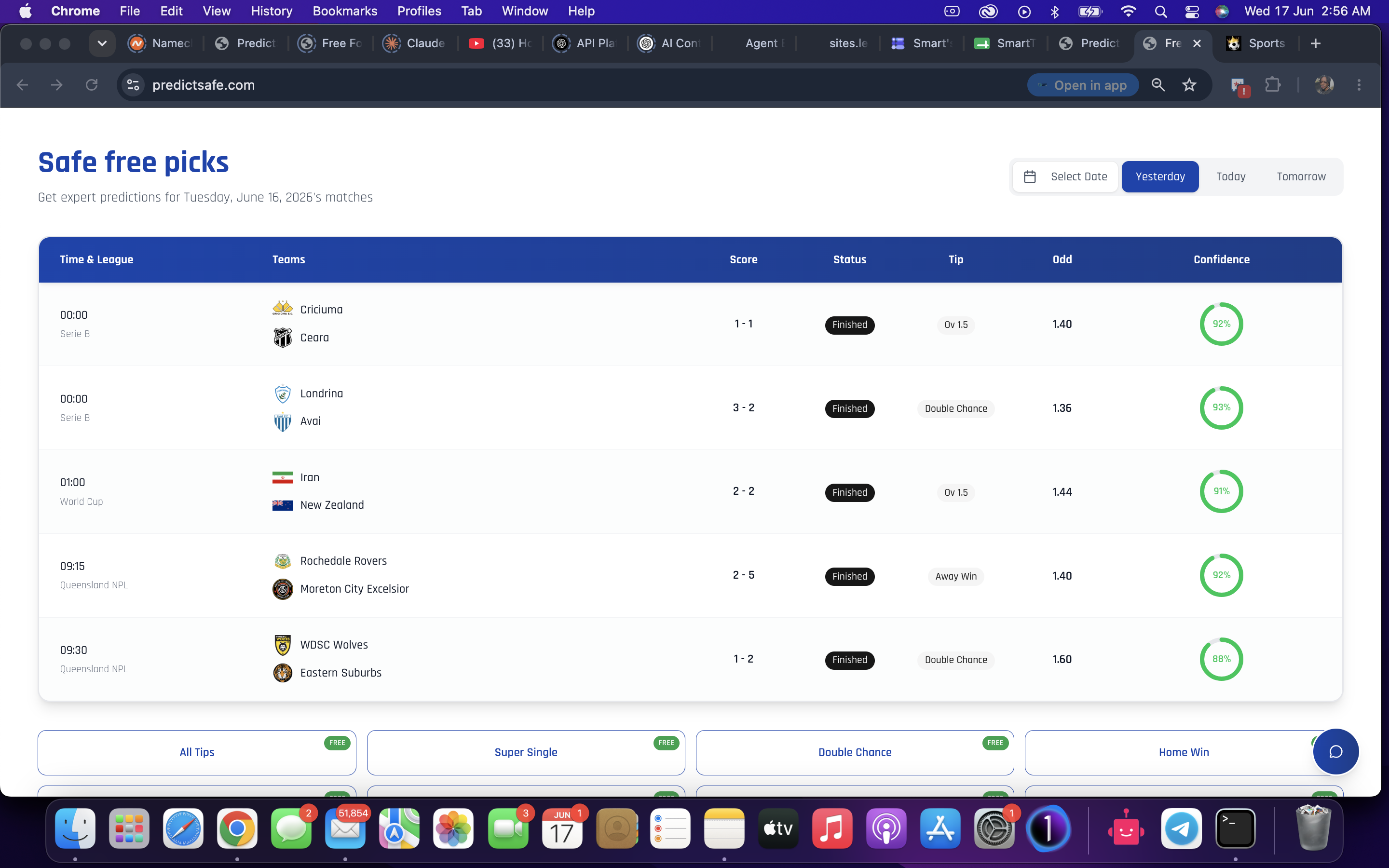 PredictSafe Safe Free Picks Results – June 16, 2026 (5/5 Winning Predictions)